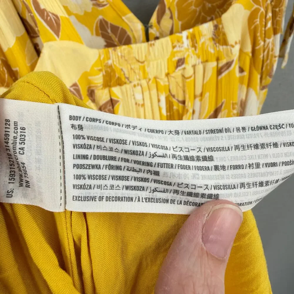Abercrombie & Fitch Bright Yellow Crepe Tie Shoulder V-neck Flowing Maxi Dress